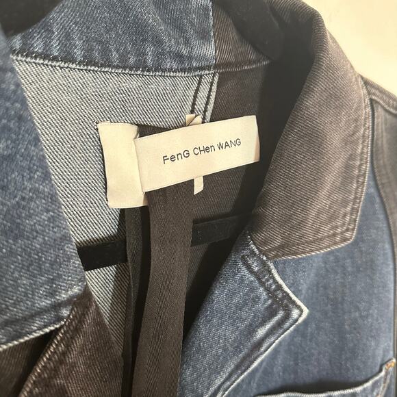 NEW Feng Chen Wang Men's Black Blue Stripe Denim Button Down Shirt Size XL - Picture 4 of 12